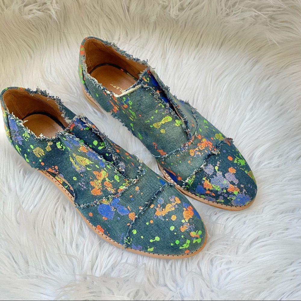 All Black Cowman Denim Splatter Print Shoes 9